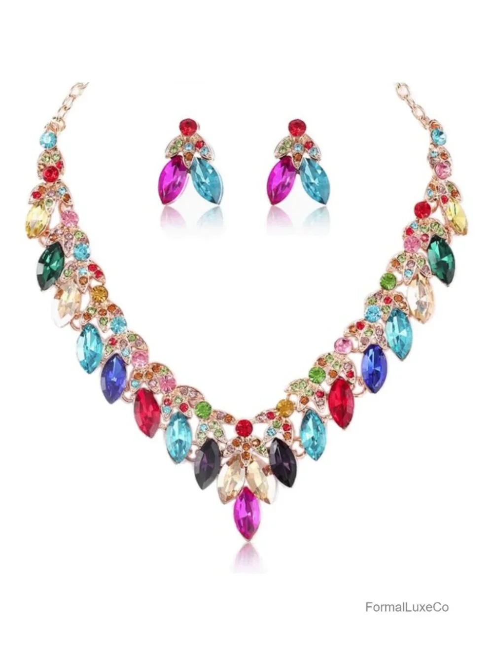 Crystal Floral Statement Necklace Earring Rhinestone Bib Collar Chunky Jewelry